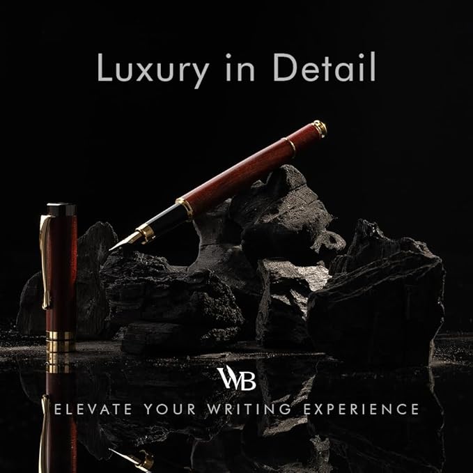 Wordsworth & Black Fountain Pen Set, Luxury Bamboo Wood - Medium Nib, Gift Case; Includes 6 Ink Cartridges, Ink Refill Converter -Journaling, Calligraphy; Drawing, Smooth Writing [Rosewood]