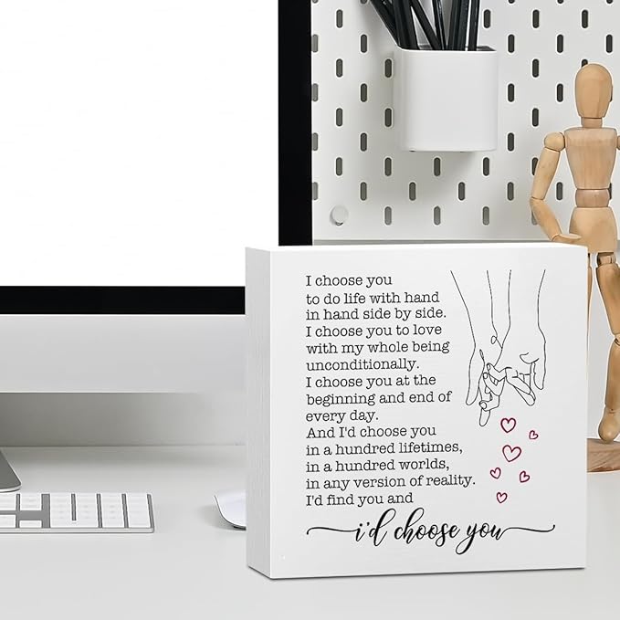 Wedding Gifts Office Supplies Rustic Desk Decor Romantic White Wooden Box Sign Anniversary Marriage Engagement Gifts Farmhouse Wood Plaque for Couples Wife Home Shelf Table Decorations Valentine Day