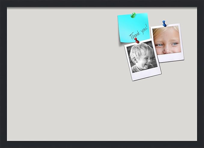 PinPix 27x19 Inch Cork Bulletin Board. This Decorative Framed Pin Board Comes with Light Stone Design and a Satin Black Frame. Ideal for Home Office Decor or Message Board (PinPix-1809)