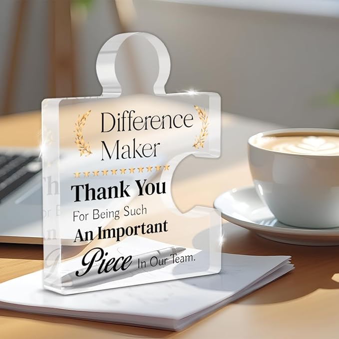 Team Gifts for Employees, Thank You Appreciation Gift for Coworkers Colleagues Employees, Best Team Ever Gifts Difference Maker Acrylic Puzzle Piece Plaque Office Decor
