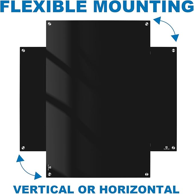 TSJ OFFICE Glass Dry-Erase Board - 36 x 24 Inches Wall Mounted Black Glass Magnetic Whiteboard, Frameless Large White Board for Office, Home & School