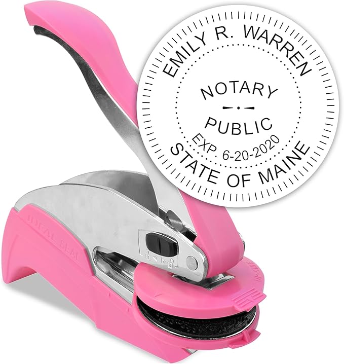 MaxMark Notary Seal Round Pink Embosser for Maine State - Includes Gold Burst Seal Labels (50 Count)