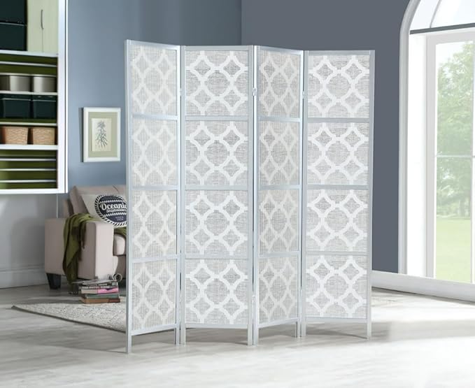 NicBex Room Divider 4 Panel Room Dividers with Quarterfoil Diamond Design Partition Room Dividers and Folding Privacy Screens Wall Divider for Home, Room Separation,69.28"W x 17.32"D x 70.31"H, Silver