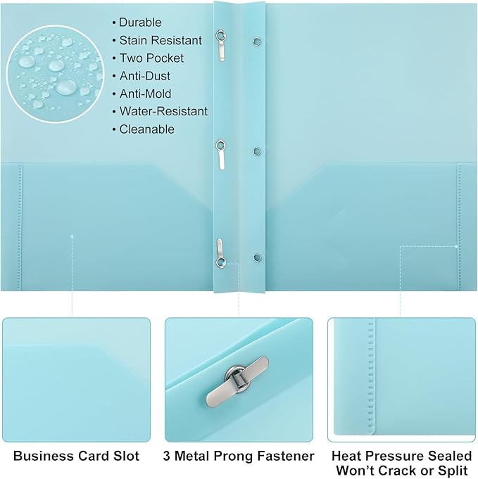 Patelai 48 Pcs Plastic Folders with 2 Pockets and 3 Prongs Home Folders with Card Slot Letter Size Heavy Duty Report Covers for Back to School(Pastel Color,Classic)