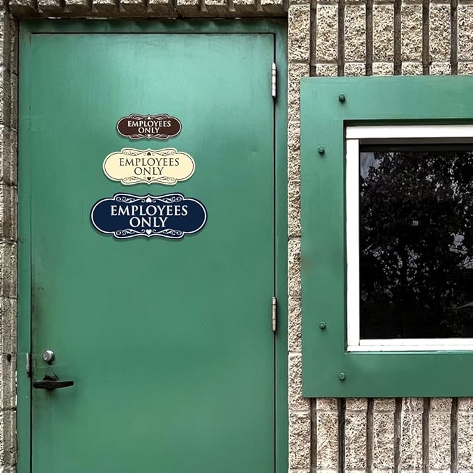 Designer EMPLOYEES ONLY Sign | Easy Installation | Office or Business Signs | Workplace Safety - Black/Gold - Medium (1 Pack)