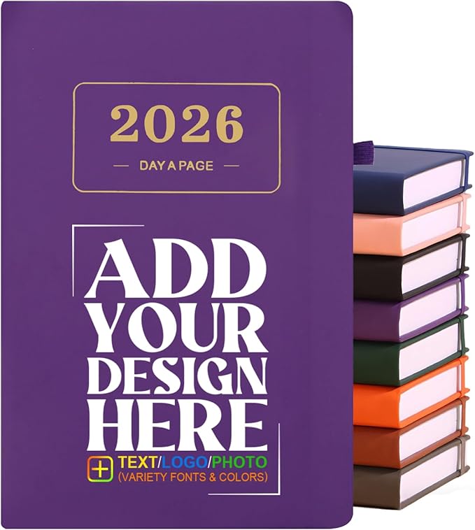 Customizable 2026 Daily Planner - Add Your Design/Logo/Text/Photo, Day a Page Personalized Journal with Multiple Colors Hardcover, Custom Agenda Book for Productivity & Organization, Purple