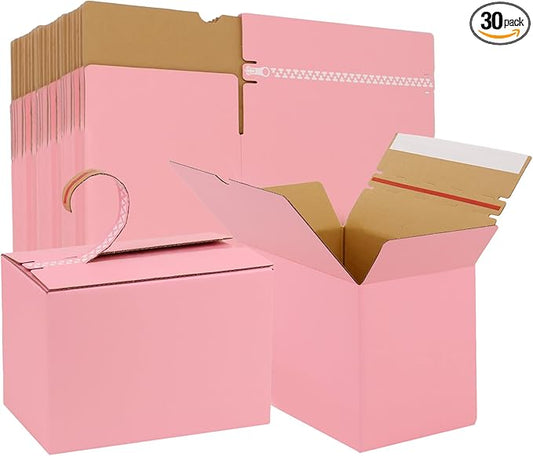 30 Pack 9x4x6" Shipping Boxes, Medium Bulk Corrugated Mailers Cardboard Pink Zipper Boxes for Packaging Small Business