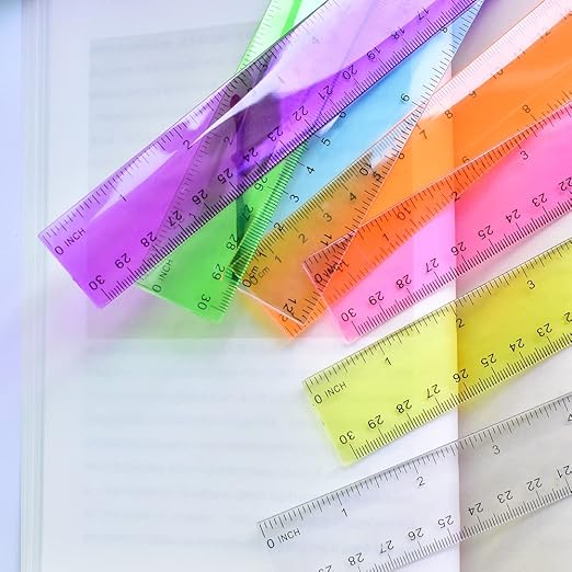 Color Transparent Ruler Plastic Rulers - Ruler 12 inch, Kids Ruler for School, Ruler with Centimeters, Millimeter and Inches, Assorted Colors, Clear Rulers, 7 Pack School Rulers