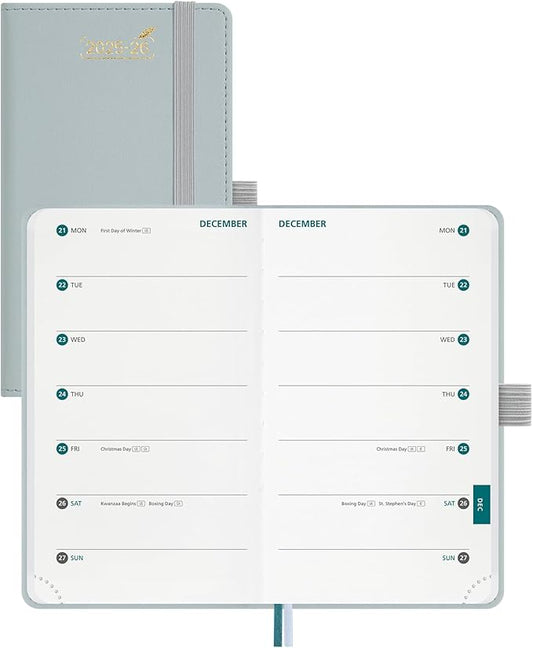 BEZEND Pocket Planner 2025-2026 Weekly with 2 Columns, 18-Month Academic Calendar (Jul 25-Dec 26), Life Work Appointment, Storage Pocket, Pen Holder, PU Leather Hardcover 3.5" x 6" - Dutch Blue