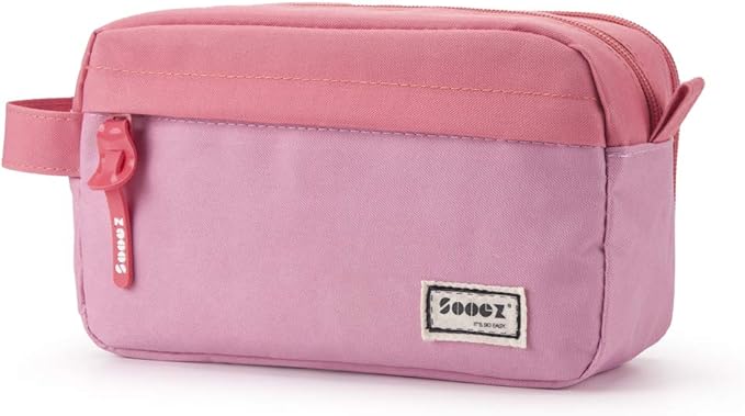 Sooez High Capacity Pencil Case, Big Pencil Bag Pouch Box Organizer Pen Case, Portable Journaling Supplies with Easy Grip Handle & Loop, Asthetic Supply for Girls Adults, Pink