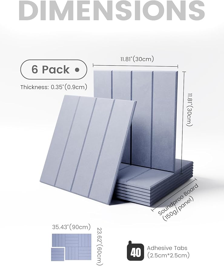 Felt Bulletin Board Tiles Large 36" x 24" Cork Board Alternative-6 Pack with 40 Adhesive Tabs, Thick Slat Wall Panels for Office Decor, Push Pin Board Wall Organizer - Soft Periwinkle