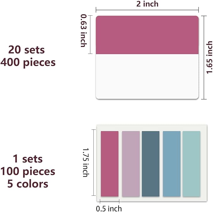 ELII 500 PCS Sticky Index Tabs 2 Inch Book Tabs,Page Markers File Tabs Self Adhesive, Labels for Pages Notebooks