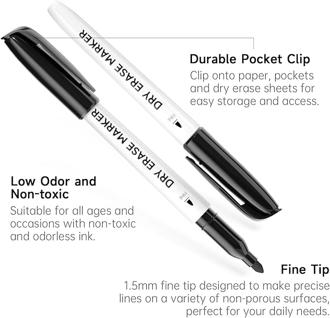 100 Bulk Pack Black Whiteboard Markers with 3 Erasers, Fine Point Dry Erase Markers Perfect For Writing on Dry-Erase Boards, Glass for School Office Home