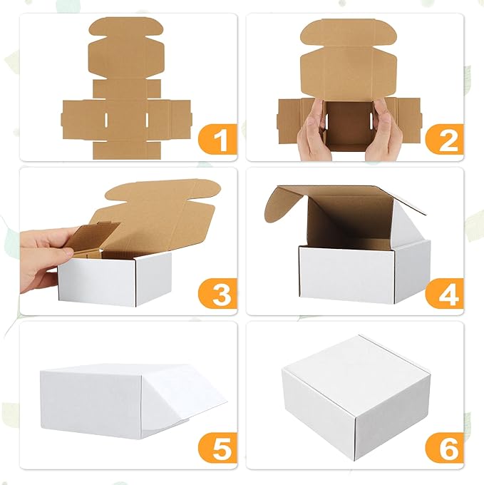 Eupako 4x4x2" Corrugated Box Mailers 50 Pack White Cardboard Small Shipping Boxes for Mailing (with 50 Stickers)
