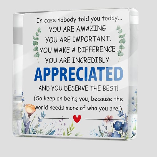 Appreciation Gifts for Women Men Friends, Motivational Reminder Quotes Desk Acrylic Sign, Boho Floral Desk Decorative Signs for Table Top Cubicle Room Shelf