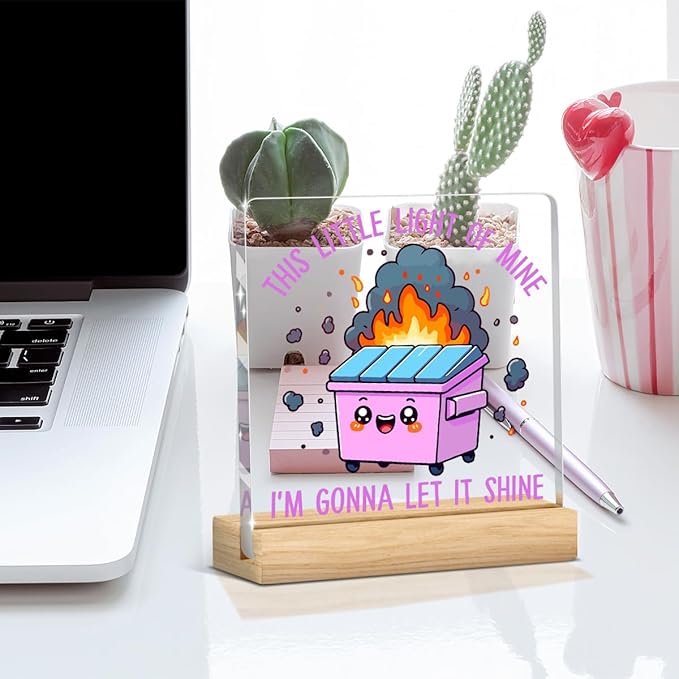 Dumpster Fire Desk Decor Accessories Funny Purple Office Decor Inspirational Coworker Gifts Acrylic Sign Plaque Table Decorations for Home Workplace