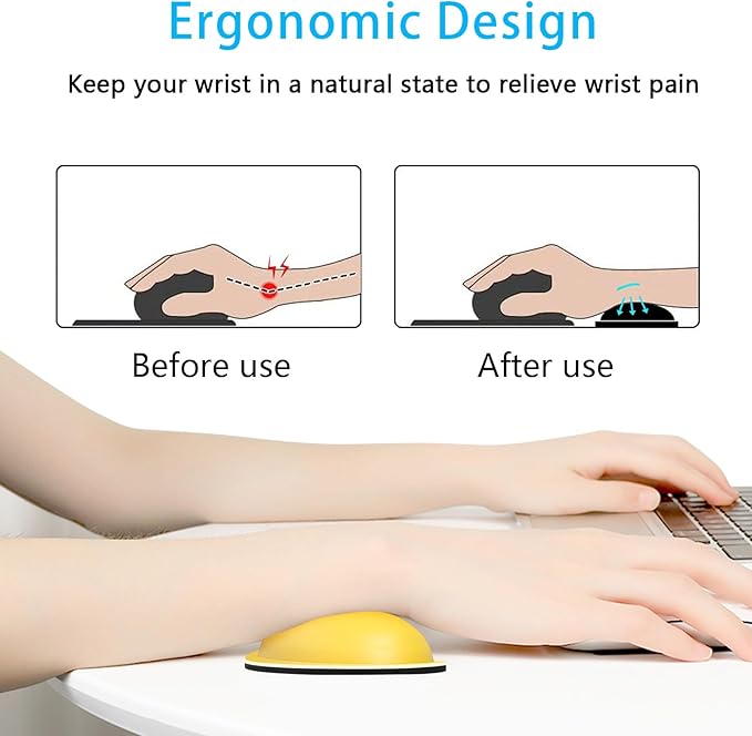 Dapesuom Mouse Wrist Rest, Ergonomic Memory Foam Mouse Wrist Support, Leather Hand Rest Pad Cushion for Gaming, Office, Laptop, Wireless Mouse, Men, Women, Pain Relief & Easy Typing, Apricot Yellow