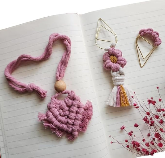 Set of 3 Whimsical Bookmark | Book tabs Classroom Must Haves Crochet Flower Bookmark Paper Clips Bullet Journal Tassels for Bookmarks Cute Things Teacher Must Haves