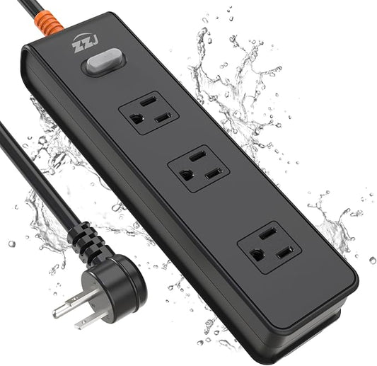 Outdoor Power Strip Weatherproof, Surge Protector with 3 Wide Outlets, 1875W/15A Overload Protection Switch,6FT Flat Plug Multi-Plug Outdoor Extension Cord for Indoor Outdoor, UL FCC Listed