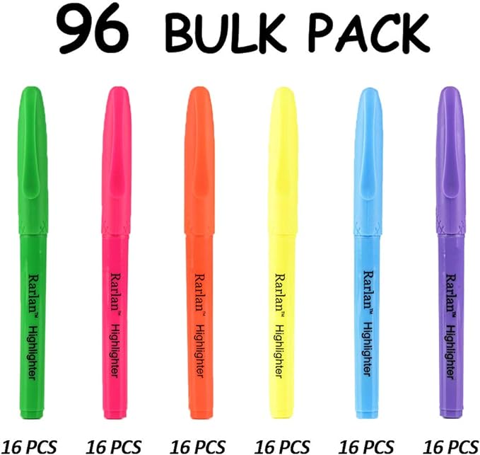Highlighters, Chisel Tip, Assorted Fluorescent, 96 Count Bulk Pack