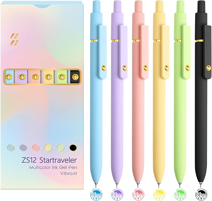 6 Pcs Color Pens for Journaling 0.5mm Fine Point Colored Gel Ink Pen, Smooth Writing Colorful Pens for Note Taking, Gift Set for Women & Men (6 Pcs Vibrant Gold)