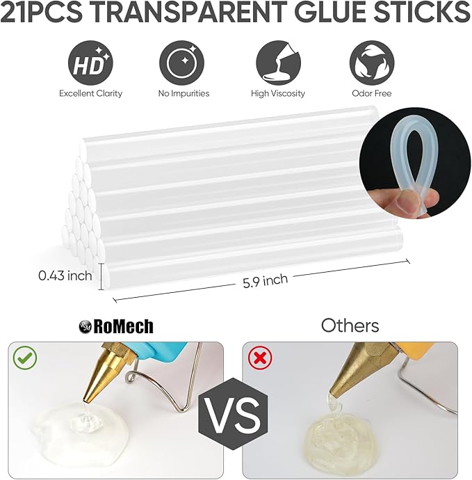 ROMECH Full Size Hot Glue Gun with 60/100W Dual Power and 21 Hot Glue Sticks (7/16"), Fast Preheating Heavy Duty Industrial Gluegun with Storage Case for Crafting, DIY and Repairs (Cyan)