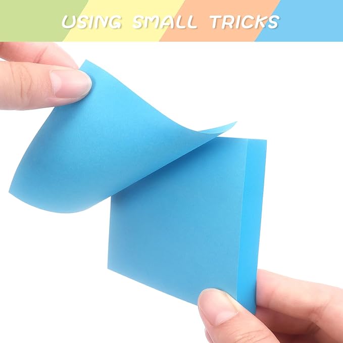 Sticky Notes 3x3 Self-Stick Notes Pads with 6 Bright Colors, Easy to Post for Office, School, Home, 6 Pads/Pack, 100 Sheets/Pad (Blue)