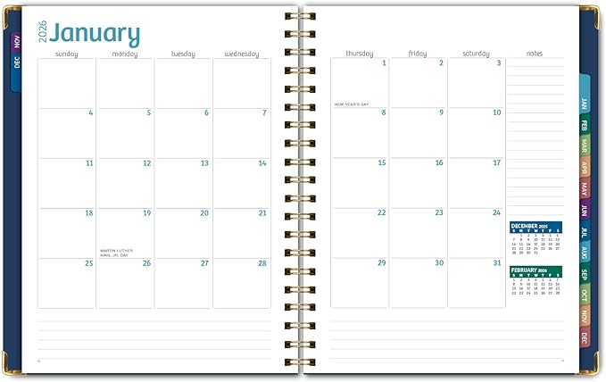 HARDCOVER 2026 Planner, 8.5"x11": 14 Months (November 2025 - December 2026), Daily Weekly Monthly Planner, Yearly Agenda, Bookmark, Pocket Folder and Sticky Note Set (Navy Gold Numbers)