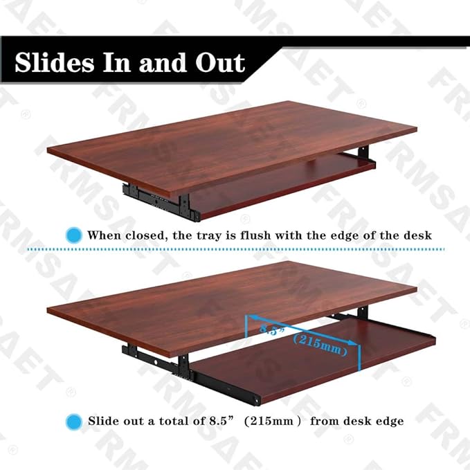 FRMSAET Furniture Accessories Office Product Suits Hardware 20/24/30 inches Keyboard Drawer Tray Wood Holder Under Desk Adjustable Height Platform. (30 inches, Mahogany)