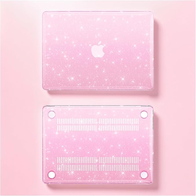 KEROM Pink Glitter Case for MacBook Air 13 inch 2022-2018 M1 A2337 A2179 A1932, MacBook Air M1 Case - Girly Shiny Bling Sparkle Glitter Plastic Hard Shell Case & Keyboard Cover for MacBook Air 13.3''
