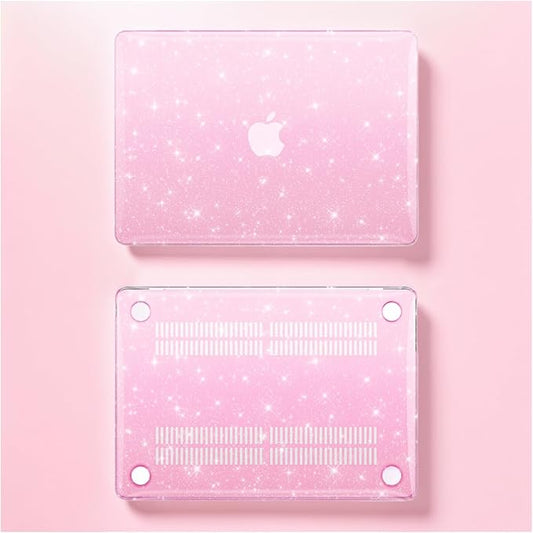 KEROM Pink Glitter Case for MacBook Air 13 inch 2022-2018 M1 A2337 A2179 A1932, MacBook Air M1 Case - Girly Shiny Bling Sparkle Glitter Plastic Hard Shell Case & Keyboard Cover for MacBook Air 13.3''