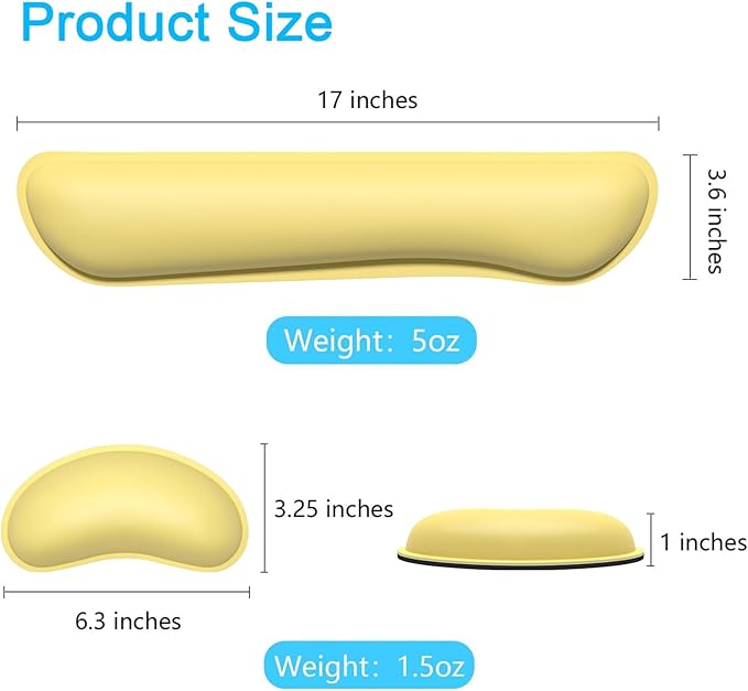 Dapesuom Keyboard Wrist Rest Set, Cute PU Leather Wrist Cushion for Computer Keyboard and Mousepad, Memory Foam Mouse Pad Rests Support with Non-Slip Base for Typing Pain Relief, Laptop, Lemon Yellow