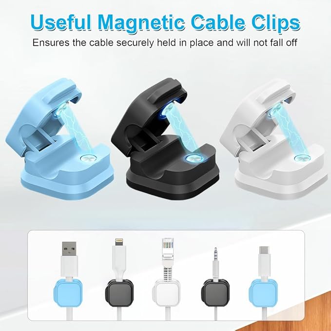 18 Pack Cord Organizer Holder, Magnetic Cable Clips Management, Easy Adhesive Phone Charging Cable Keeper, Hide Or Organize Desk Cable for Kitchen, Office, Car, Nightstand（3Colors）