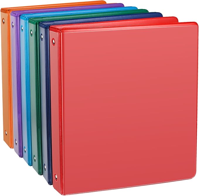 COMIX 3 Ring Binder 1 inch with Clear View Cover, 1" View Binder Holds 200 Sheets of US Letter Size Paper, 6 Pack (Assorted)