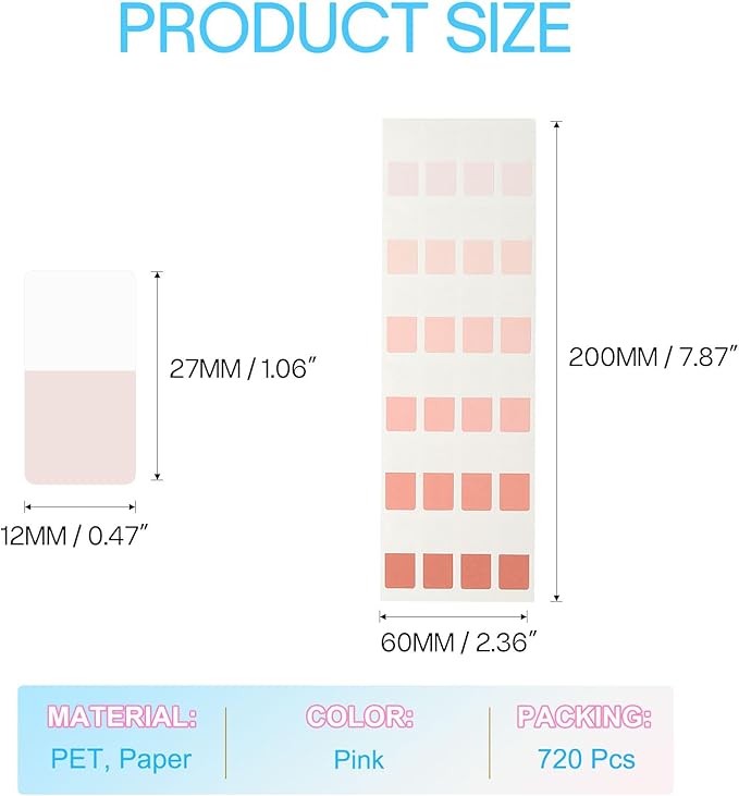 PATIKIL Clear Index Sticky Tabs, 720 Pcs Small Transparent Sticky Notes Bookmarks Planner Stickers Page Tabs for Office Notebooks File Folder Ledger Book, Gradient Pink