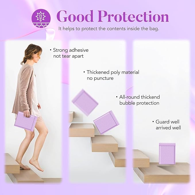 Fuxury Bubble Mailers 6x10" 600 Pack Lavender Small Bubble Shipping Envelopes Usable Size 6x9" #0 Cute Bubble Padded Mailer Thick Padded Envelopes for Mailing Jewelry,Makeup, Bulk