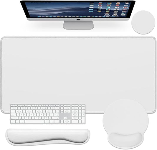 Dapesuom Large Gaming Mouse Pad, Mouse Pads with Wrist Rest Wrist Support, 4in1 Big XXL Desk Mat Desk Pad + Ergonomic Mousepad + Memory Foam Keyboard Mat Wrist Rest + Coaster Set for Computer, Gray