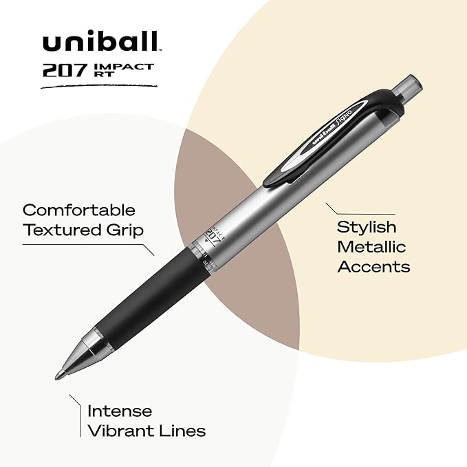 uni-ball® 207™ Impact™ Gel Pens, Bold Point, 1.0 mm, Black; Gray Barrel, Black Ink, Pack Of 12