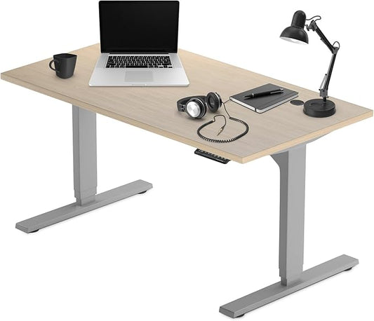 Progressive Desk Stand Up Adjustable Height Electric Standing Desk - 72" x 30" Dual Motor Table for Computer Home Office Workstation - Gray Frame, Bright Beech