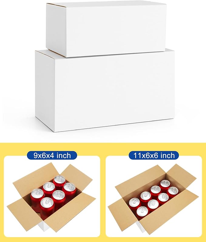 Assorted-Sizes-Shipping-Boxes-40-Pack: 9x6x4 & 11x6x6 Small-Shipping-Boxes-Mailers, White Corrugated-Cardboard-Boxes-for-Packing-Small-Business Mailing