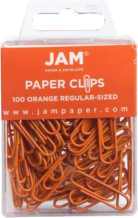 JAM PAPER Colorful Standard Paper Clips - Regular 1 Inch - Orange Paperclips - 100/Pack