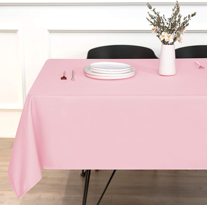 sancua Rectangle Tablecloth - 90 x 132 Inch - Stain and Wrinkle Resistant Washable Polyester Table Cloth, Decorative Fabric Table Cover for Dining Tables, Buffet Parties and Camping, Pink
