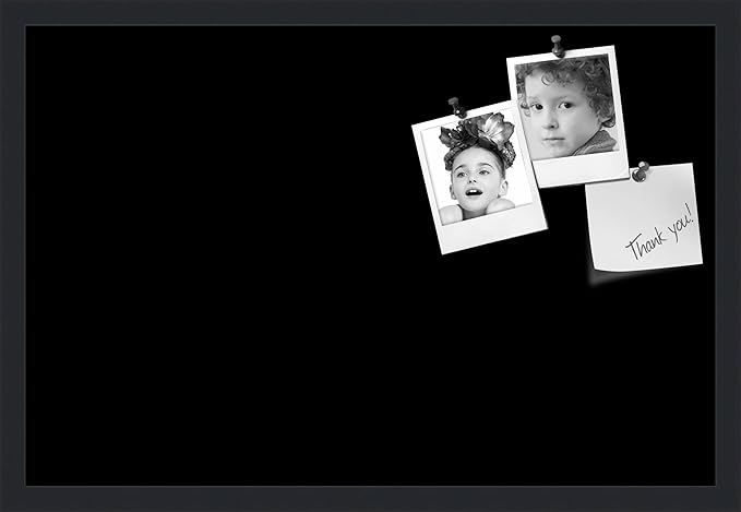 PinPix 27x18 Inch Cork Bulletin Board. This Decorative Framed Pin Board Comes with Solid Black Design and a Satin Black Frame. Ideal for Home Office Decor or Message Board (PinPix-622)