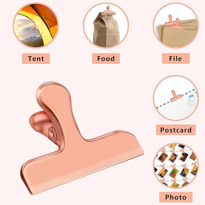 FINDMAG 8 Pack Chip Clips Food Bag Clips Heavy Duty Food Bag Clamp, 3 Inch Wide Stainless Steel Chip Metal Hinge File Clamps