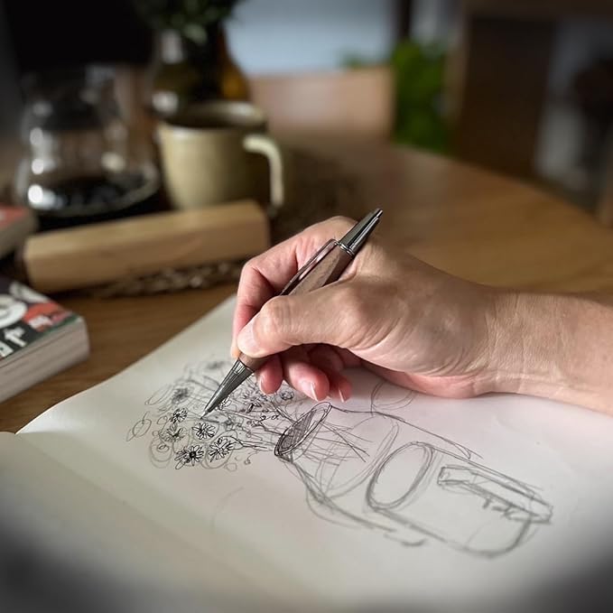 LACHIEVA LUX Walnut Wood Ballpoint Pen and Mechanical Pencil Set – Triangle Grip, Luxury Gift for Men and Women, Includes Refills and Gift Box