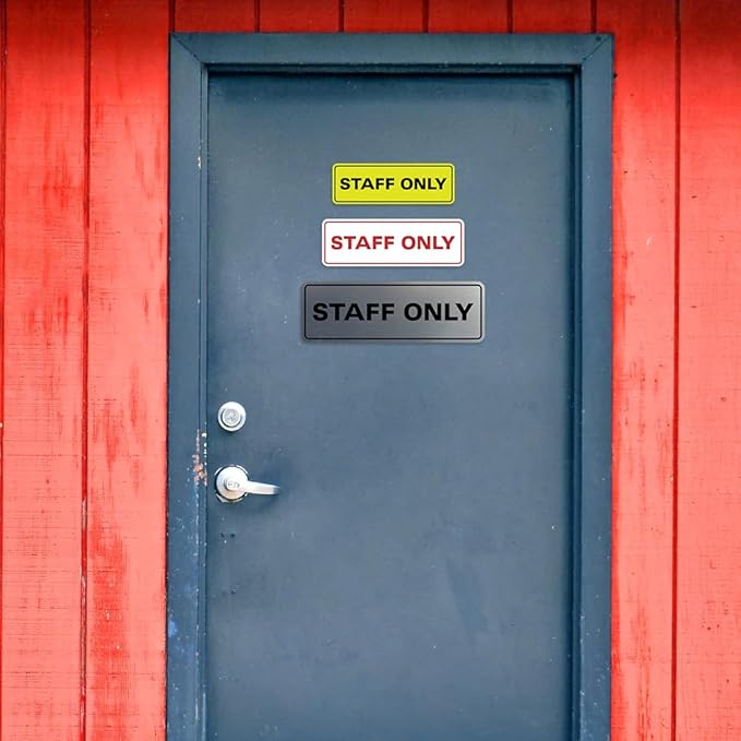 All Quality Standard Staff Only Wall or Door Sign | Easy Installation | Office Workplace Signs | Enhanced Security ‌ - White/Red - Small (2 Pack)