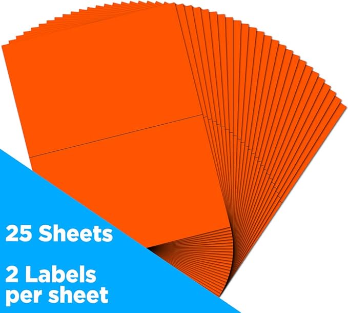JAM PAPER Shipping Labels - Half Page - 5 1/2 x 8 1/2 - Neon Deep Red/Orange - 50/Pack