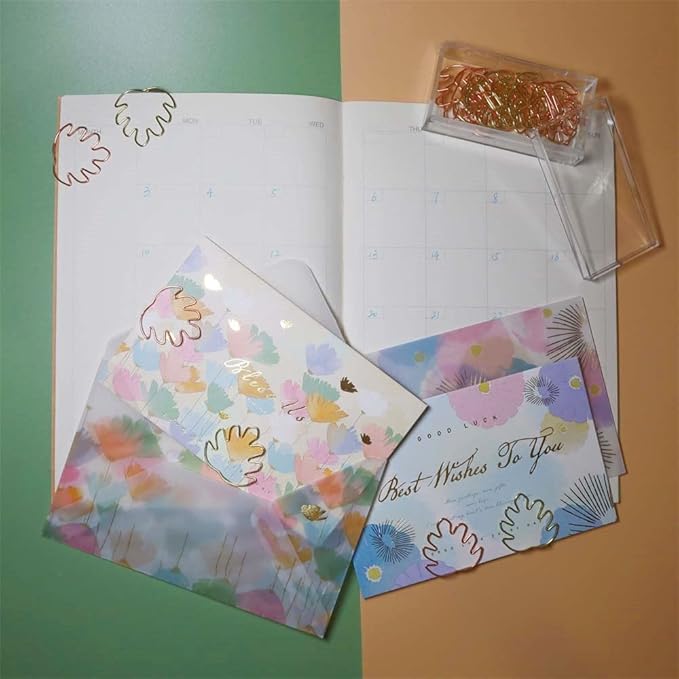 OWLFAVO 36pcs Monstera Shape Paper Clips with Clear Box, Rose Gold and Yellow Gold, Funny Cute Paperclips Bookmarks Planner Clips for Fun Office Supplies School Gifts Wedding Decoration