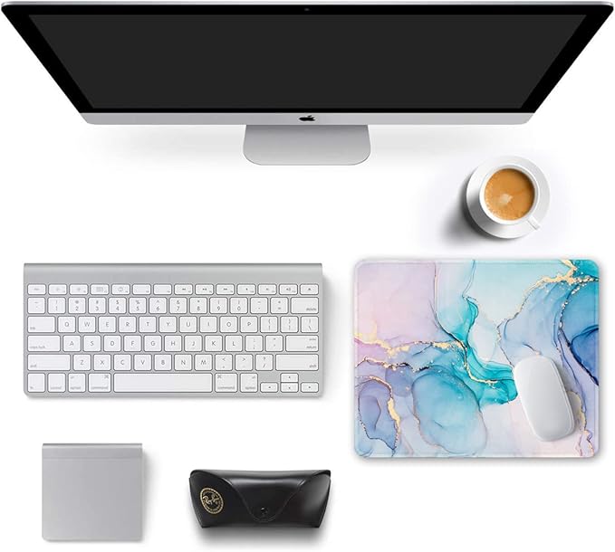 Auhoahsil Mouse Pad, 12 x 10 in Marble Art Theme Computer Mouse Pad for Desk, Premium-Textured Non-Slip Rubber Stitched Edges Waterproof Square Mouse Mat for Gaming Work Wireless Mice, Blue