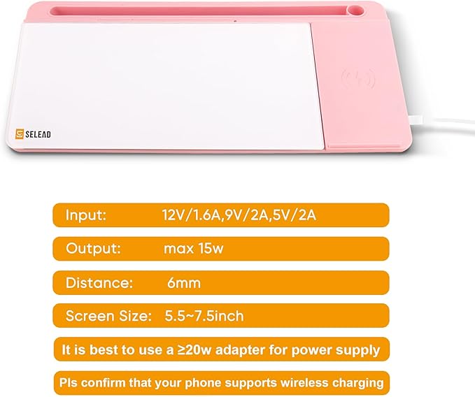 SELEAD Desktop Glass Whiteboard with Wireless Charger Station and Mirror, Desk Dry Erase Board Computer Pad Keyboard Stand with Organizer for Home, School, Office Accessories for Women, Pink